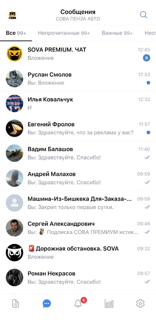 Сообщения со статусами пользователей